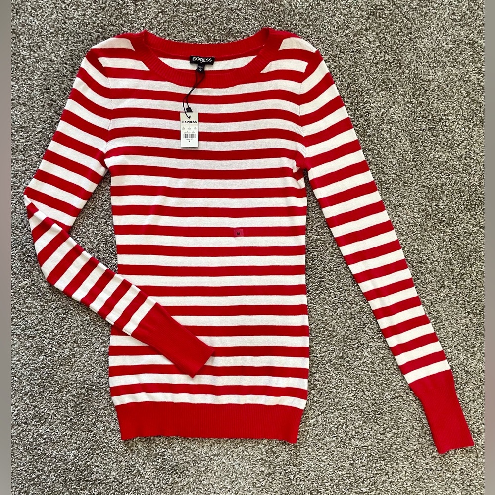 Express Sweater, Red/White Striped, Size M NWT